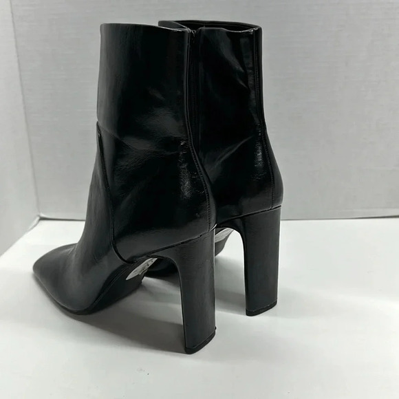 Asos Boots High Heel Ankle Booties Square Toe Side Zip Up Leather Black Size 9 - Picture 5 of 11
